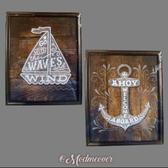 Mod Me Over Other - NEW 2 PC Set Sail Boat & Anchor Wall Art Pictures